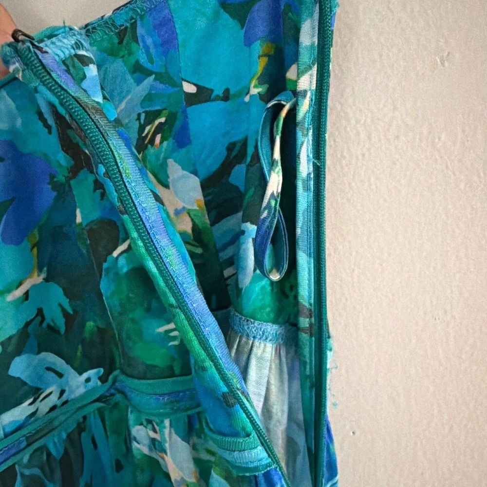 Ulla Johnson Blue Teal Floral Lyocell Maxi Skirt High Waisted Sz 6 Floral Print